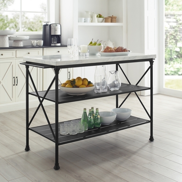 Kitchen Island with X-Frame Sides and Three Tier Open Storage