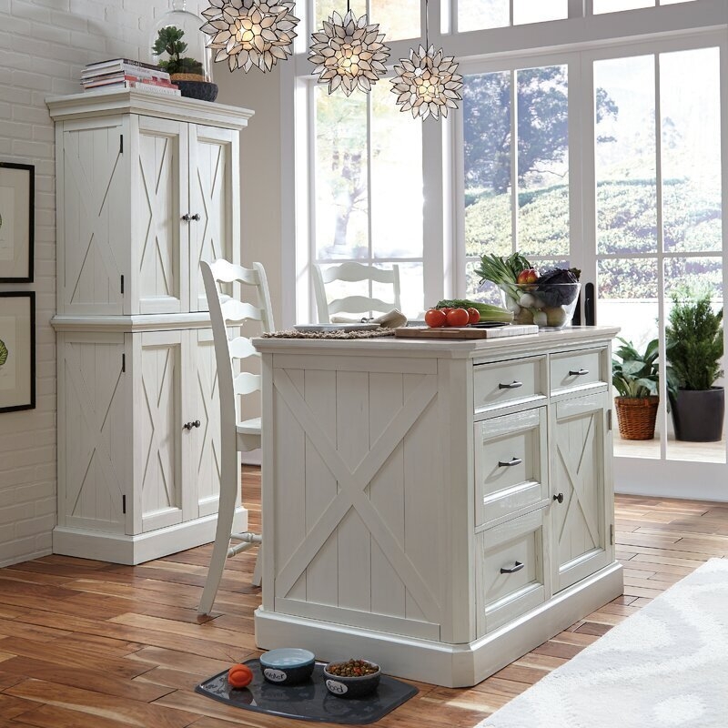 Kitchen Island X-Brace Panels Antique White Farmhouse