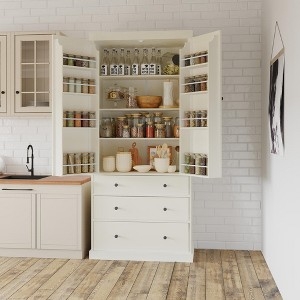 Kitchen Pantry Cream Finish with Door Racks and Three Lower Drawers