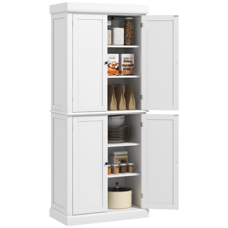 Kitchen Pantry Four Door Shaker Style with Crown Molding and Plinth Base
