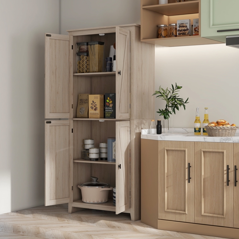 Kitchen Pantry Light Oak Natural Wood Tone with X Brace Detailing