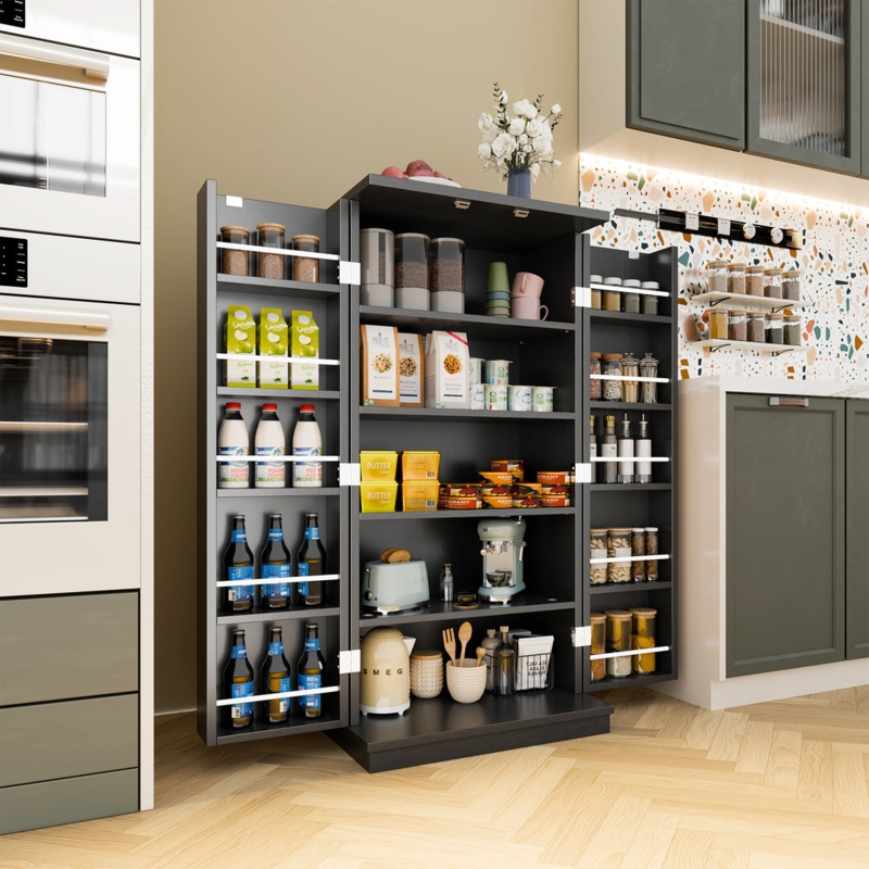 Kitchen Pantry Matte Charcoal Gray with Appliance Niche and Door Racks