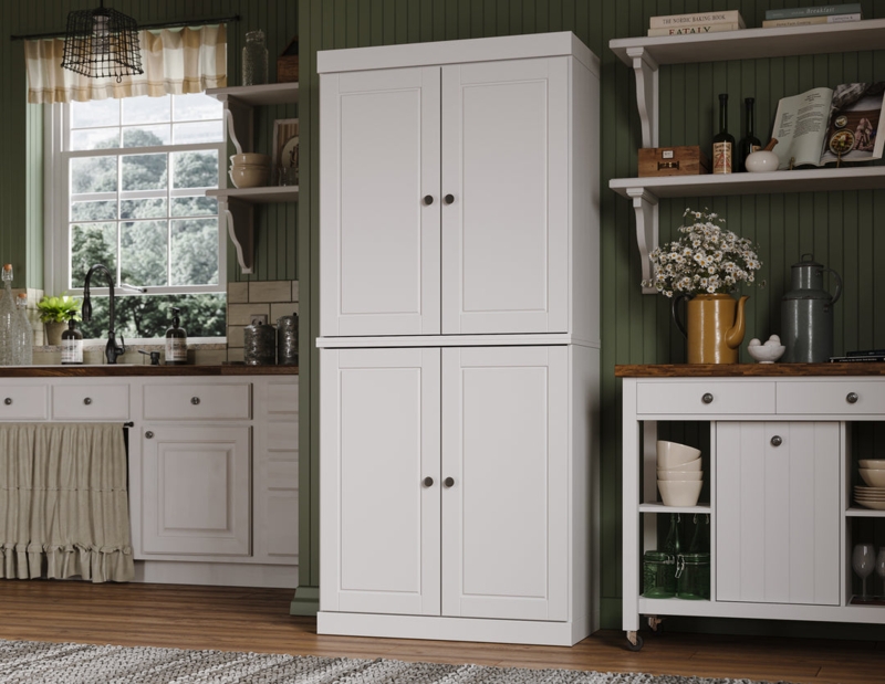 Kitchen Pantry Matte White Modular Stacked Design with Four Doors