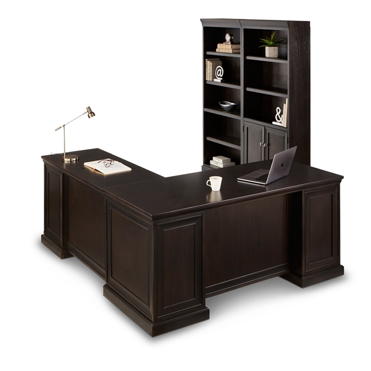 L-Desk Bookcase Set Dark Espresso Recessed Panels Executive