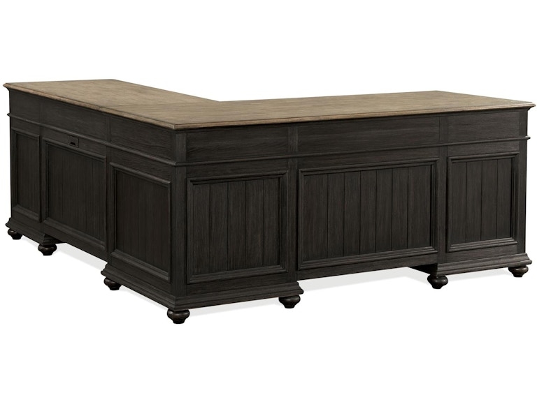 L-Shaped Desk featuring Two-Tone Finish, Beadboard Detail, and Bun Feet