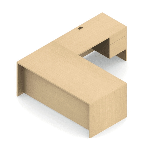 L-Shaped Desk in Light Oak Finish with Integrated Storage Pedestal