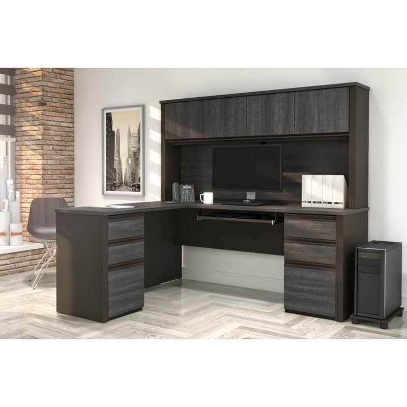 L-shaped Desk with Dual Pedestals, Bark Gray and Slate