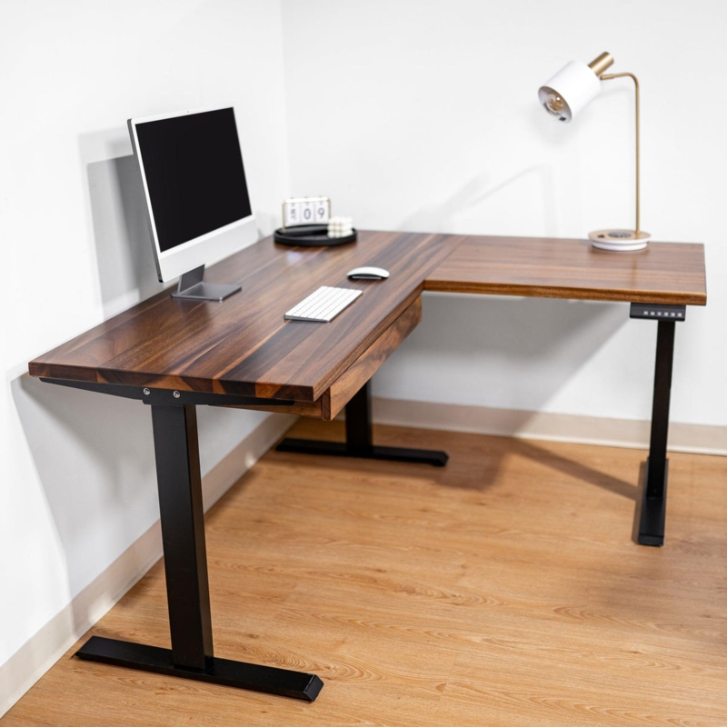 L-shaped Desk with Electronic Height Adjustment, Walnut