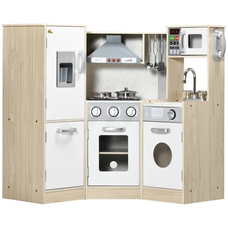 L-Shaped Play Kitchen Ice Maker Rotary Phone Range Hood Toy Set