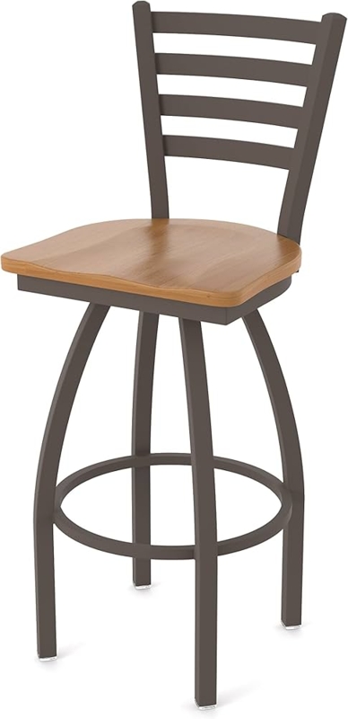 Ladder Back Counter Stool with Swivel Base and Bronze Finish Frame