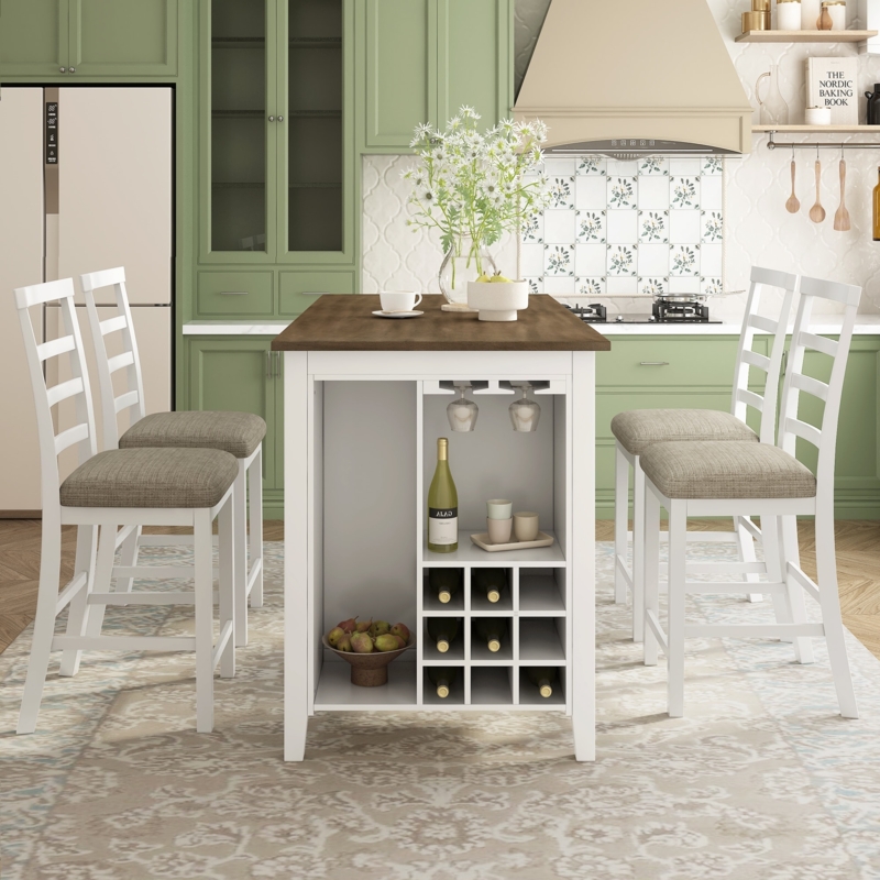 Ladder Back Stools with Cushions and Counter Height Table Wine Rack