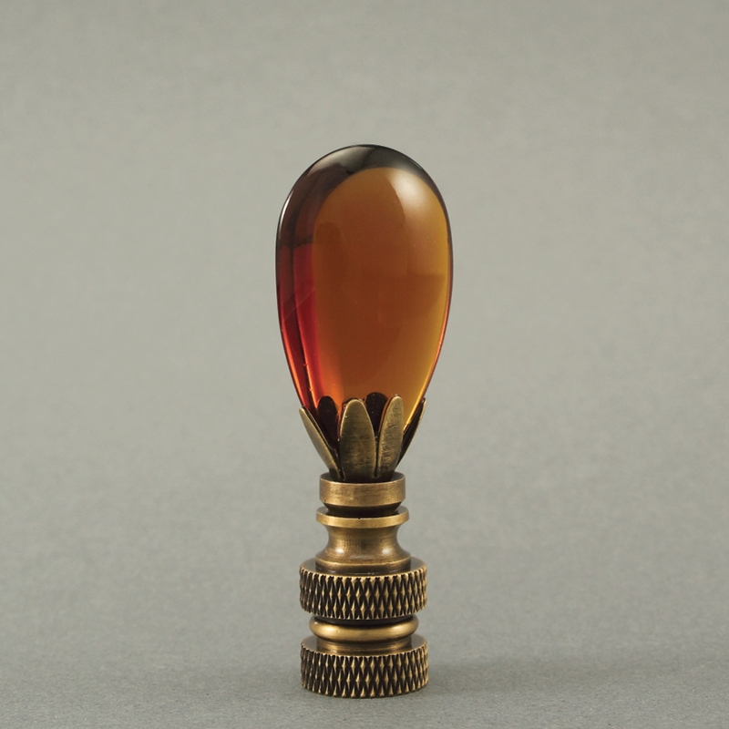 Lamp Finial Amber Glass Teardrop Petal Mount Antique Brass