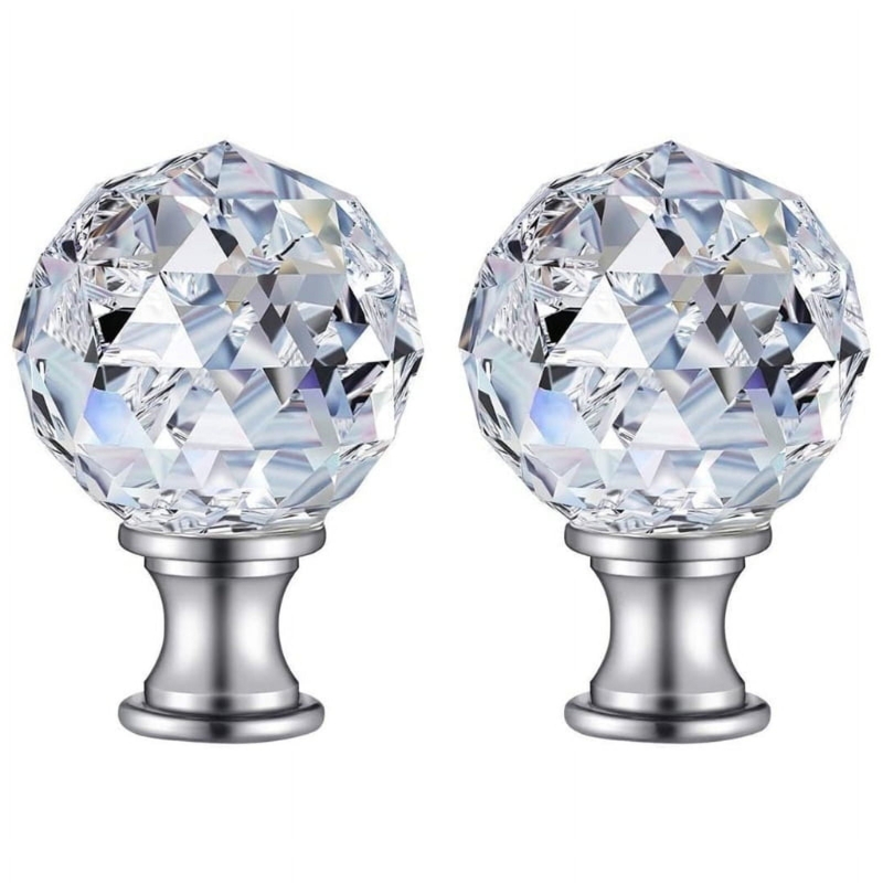 Lamp Finial Clear Faceted Crystal Sphere Silver Pedestal