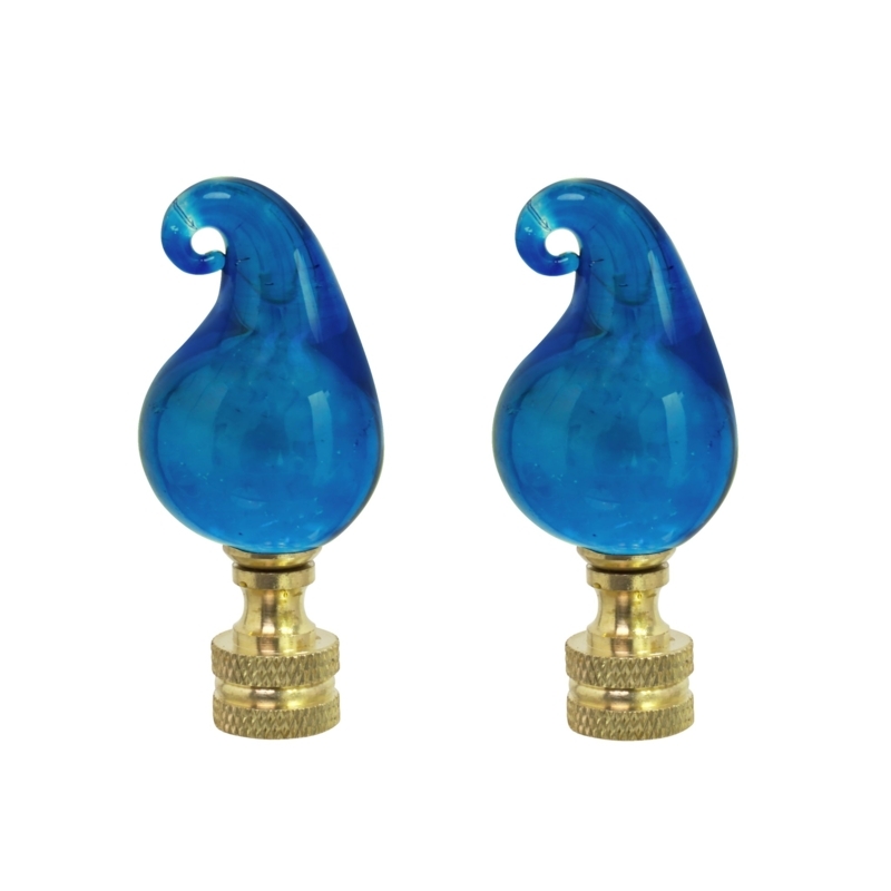 Lamp Finial Cobalt Blue Glass Paisley Shape Knurled Brass Base