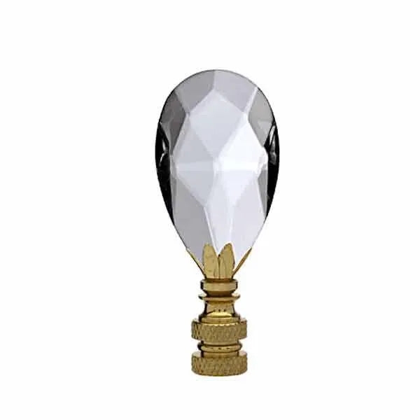 Lamp Finial Faceted Crystal Teardrop Brass Toned Base