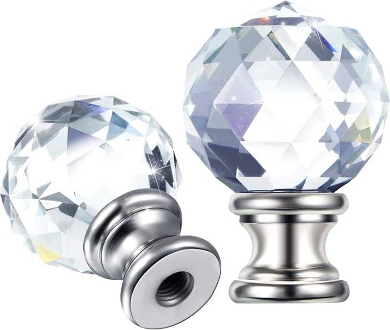 Lamp Finial Faceted Glass Diamond Cut Polished Silver Base