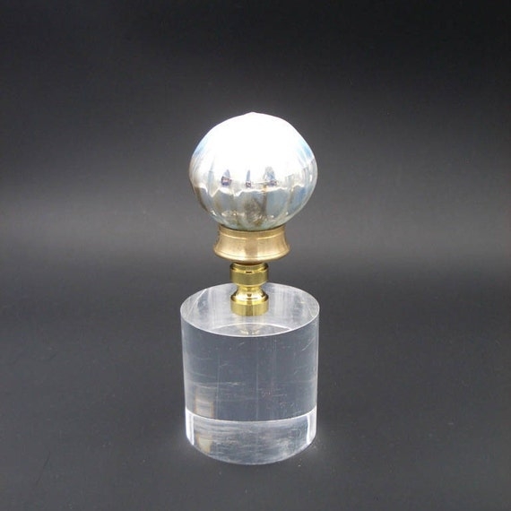 Lamp Finial Fluted Mercury Glass Iridescent Cap Brass Base