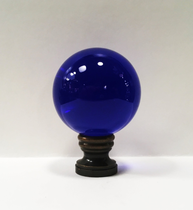 Lamp Finial Large Cobalt Blue Glass Orb Antique Brass Base