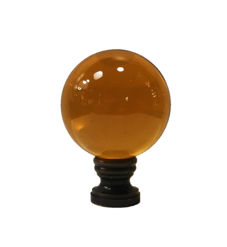 Lamp Finial Large Dark Amber Glass Orb Solid Brass Pedestal