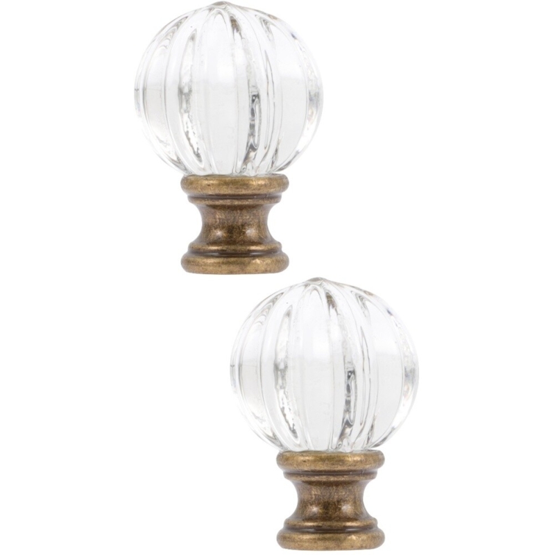 Lamp Finial Melon Ribbed Glass Antique Brass Pedestal Base