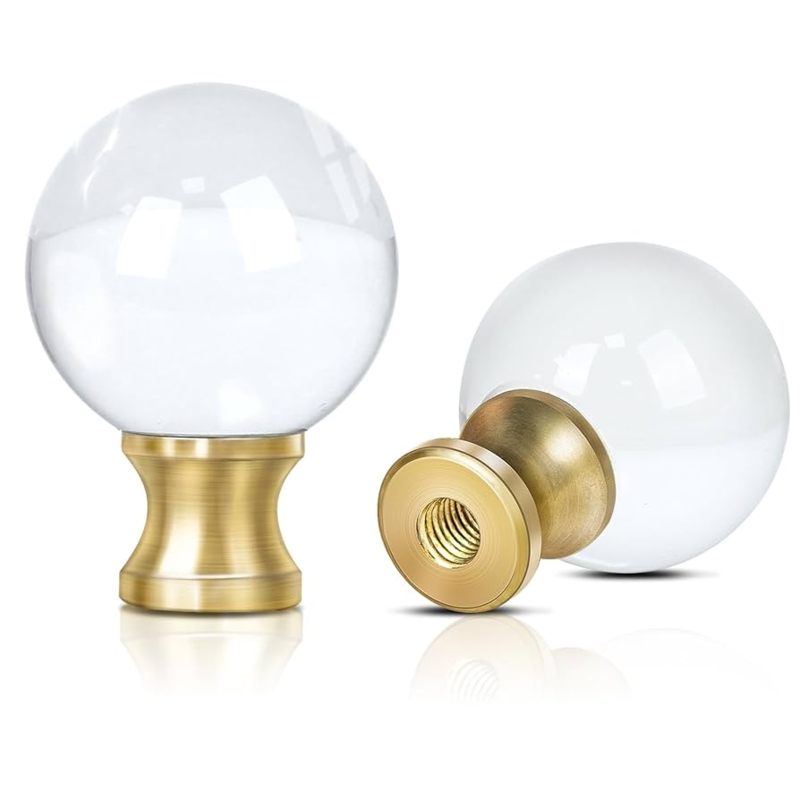 Lamp Finial Set Brushed Brass Base Clear Glass Sphere Hourglass