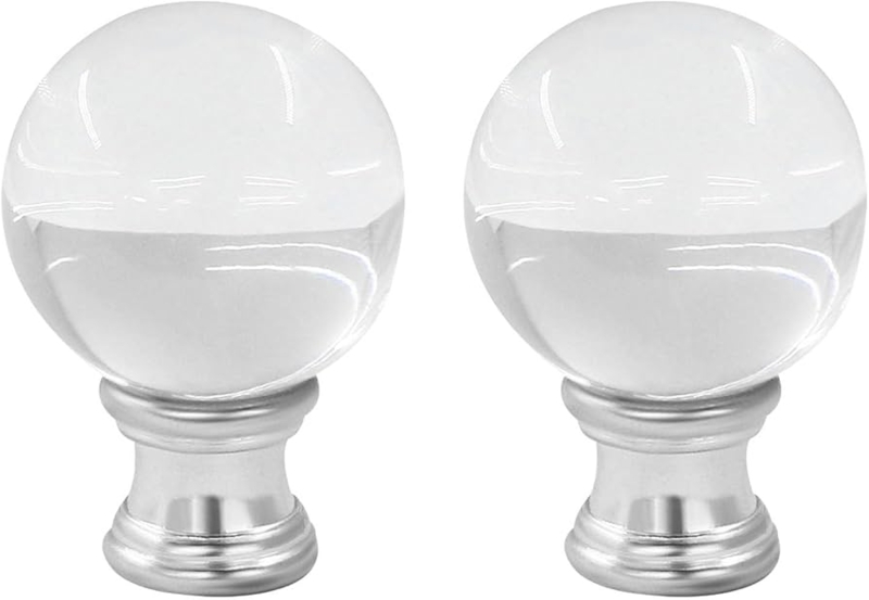 Lamp Finial Set Clear Glass Ball Silver Tiered Pedestal
