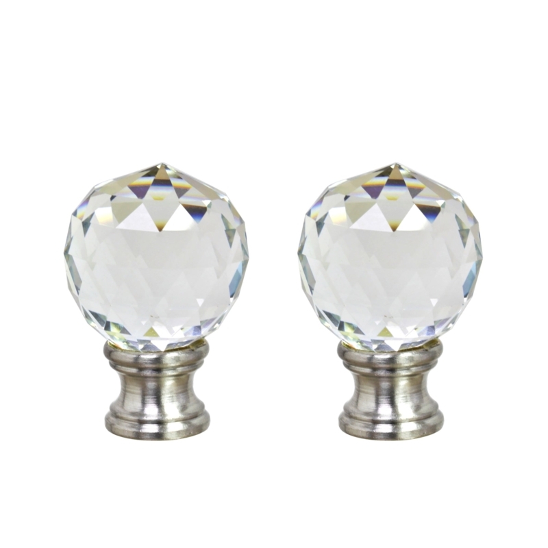 Lamp Finial Set Faceted Crystal Ball Brushed Nickel Base