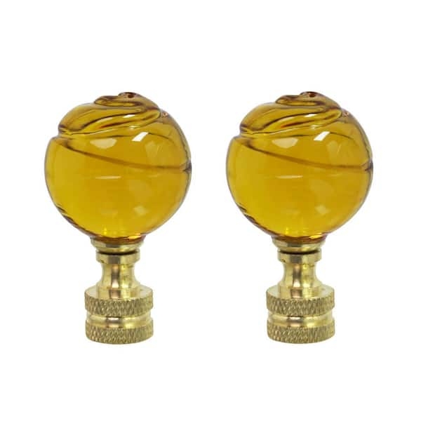 Lamp Finial Yellow Glass Ball Swirl Top Knurled Brass Base