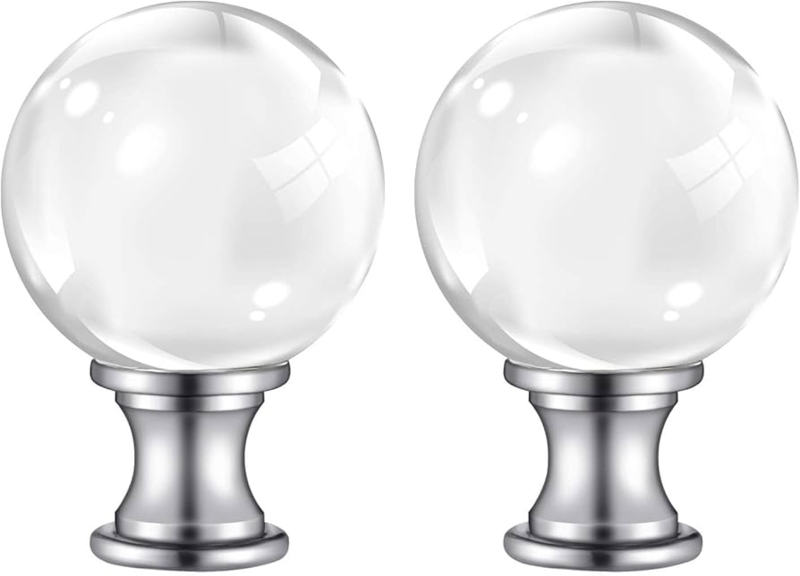 Lamp Finials Clear Glass Ball Chrome Pedestal Base Pair