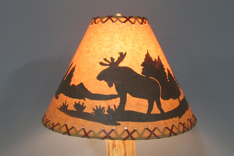 Lamp Shade Cross Stitch Trim with Moose Silhouette, Wildlife Landscape
