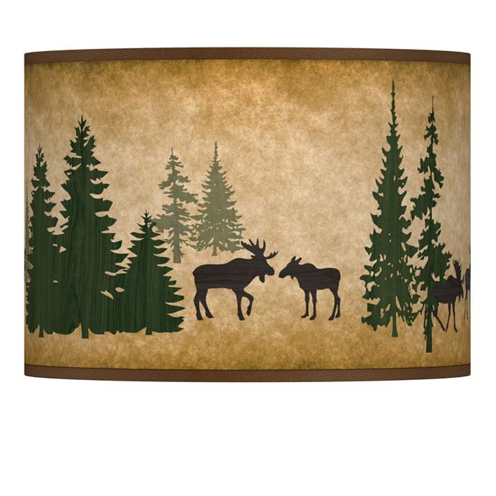 Lamp Shade Giclee Glow, Moose Lodge Pattern, Rustic Parchment Texture