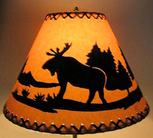 Lamp Shade Moose Silhouette Parchment, Whipstitch Edges, Rustic Lodge