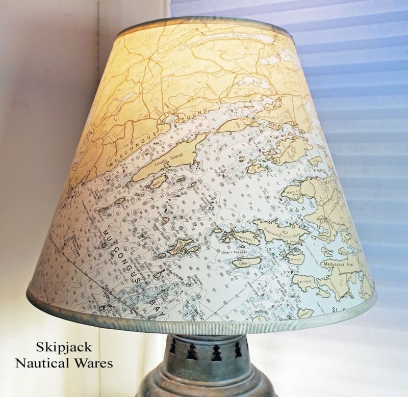 Lamp Shade Muscongus Bay Nautical Chart Tapered Coastal Maine Decor