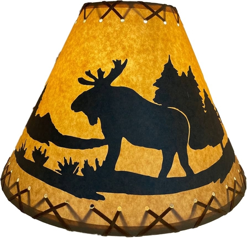 Lamp Shade Oiled Paper Like with Whipstitch Edges, Rustic Cabin Decor