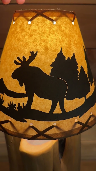 Lamp Shade Whip Stitch Edge, Moose Silhouette, Mottled Amber Glow