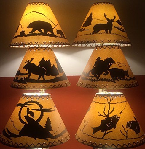 Lamp Shade Wildlife Silhouettes, Whipstitched Trim, Amber Translucency
