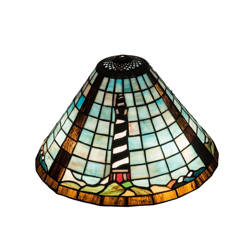 Lampshade Lighthouse Motif Leaded Glass Empire Traditional Coastal