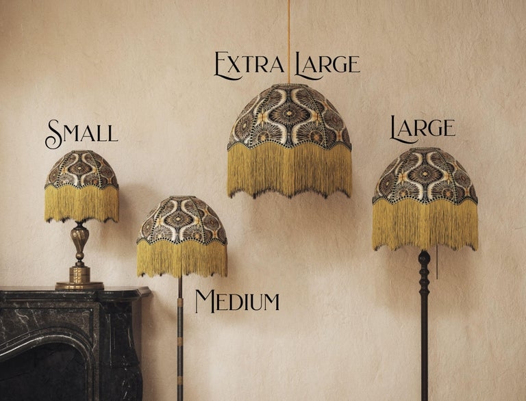 Lampshade Scalloped Fringe Oyster Pattern Art Deco Mustard