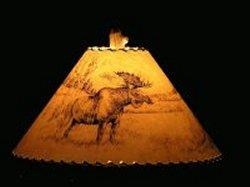 Lampshade with Moose Landscape Graphic and Scalloped Edge, Rustic Lodge