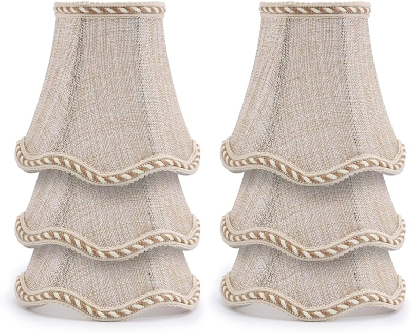 Lampshades Sand Beige Scalloped Rim Braided Trim Set