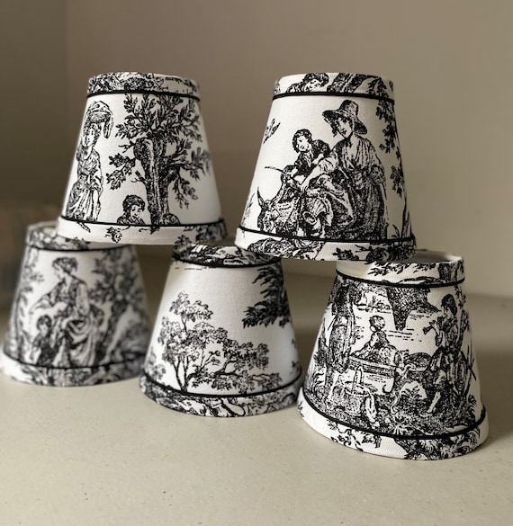 Lampshades Toile De Jouy Black Trim Monochrome Pattern Pastoral