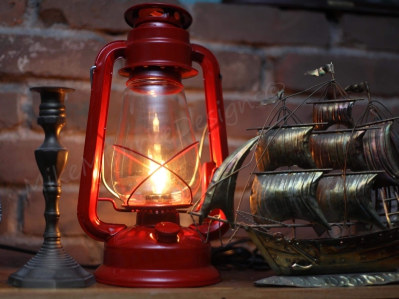 Lantern Table Lamp Glossy Cherry Red with Rotary Switch Base