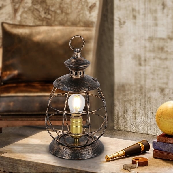 Lantern Table Lamp Industrial Wireframe Globe Tiered Pedestal