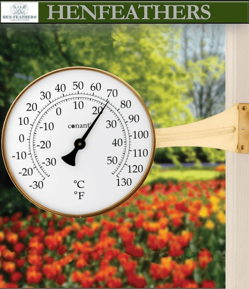 Large Brass Dial Thermometer Vermont Style Traditional Garden Decor