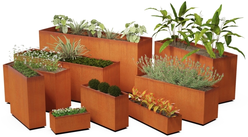 Large Corten Steel Rectangular Planter Trough Privacy Screen