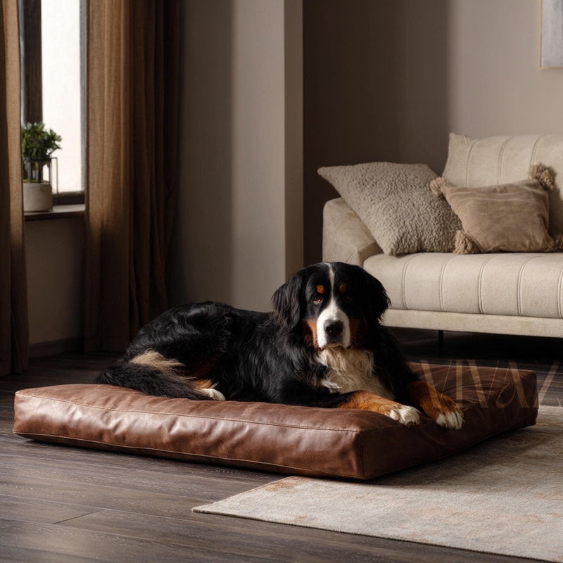 Large Dog Bed with Minimalist Box Construction in Brown