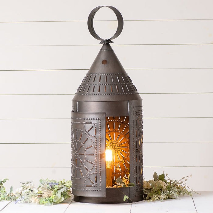 Large Electric Lantern 36 Inch Punched Tin Sunburst Pattern