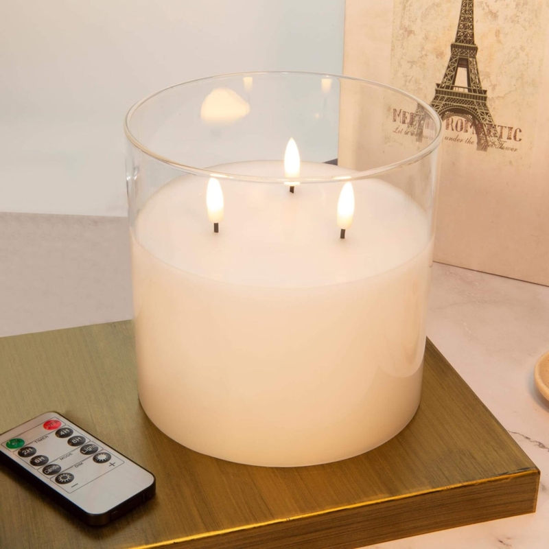 Large Glass Jar LED Candle Extra Large Vessel, Triple Wick, Polished