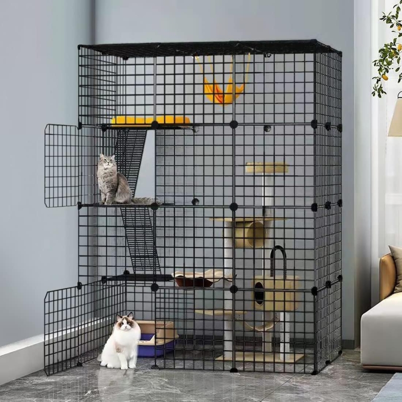Large Indoor Cat Cage Modular Wire with Integrated Cat Tree