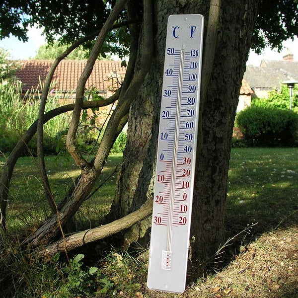 Large Metal Garden Thermometer Gloss White Base Traditional Utility